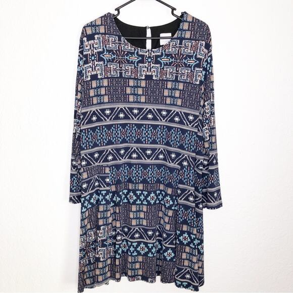 MISA Los Angeles navy blue geometric graphic print shift dress size 1X - Picture 1 of 15